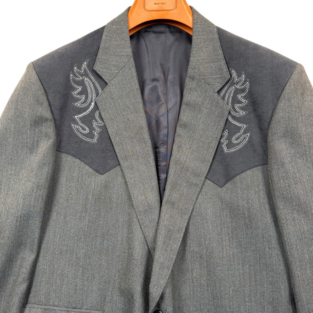 Circle S Western Blazer Mens 46R Grey Embroidered Yoke Sport Coat USA Made